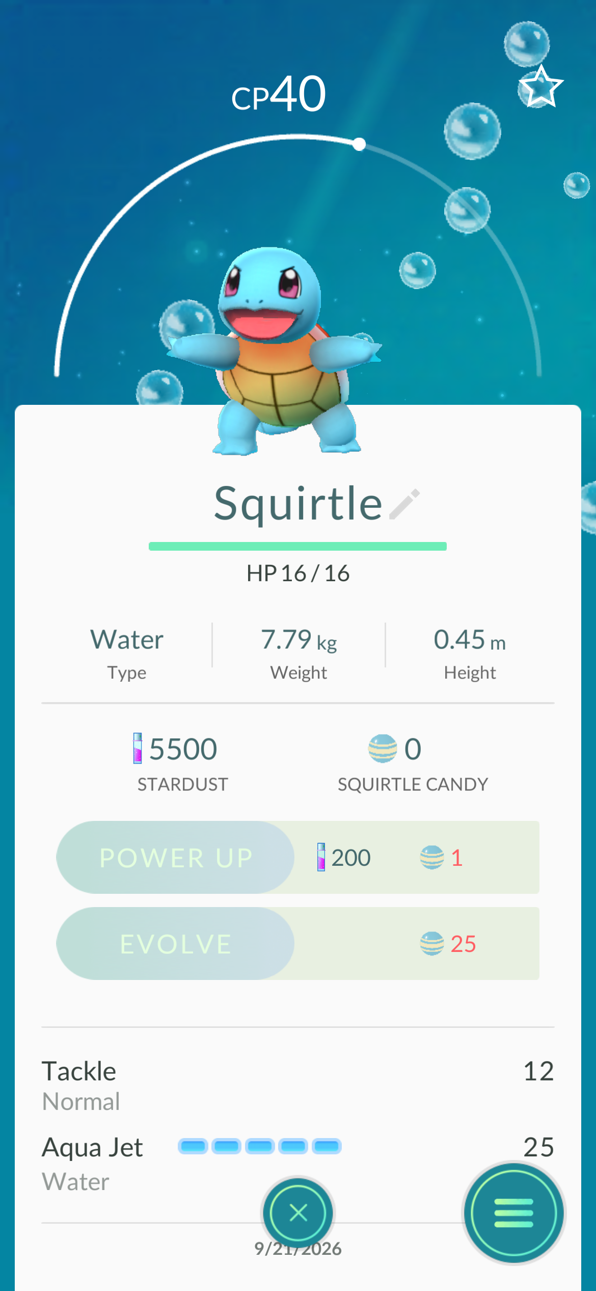 Squirtle detail screen from the Windstock game