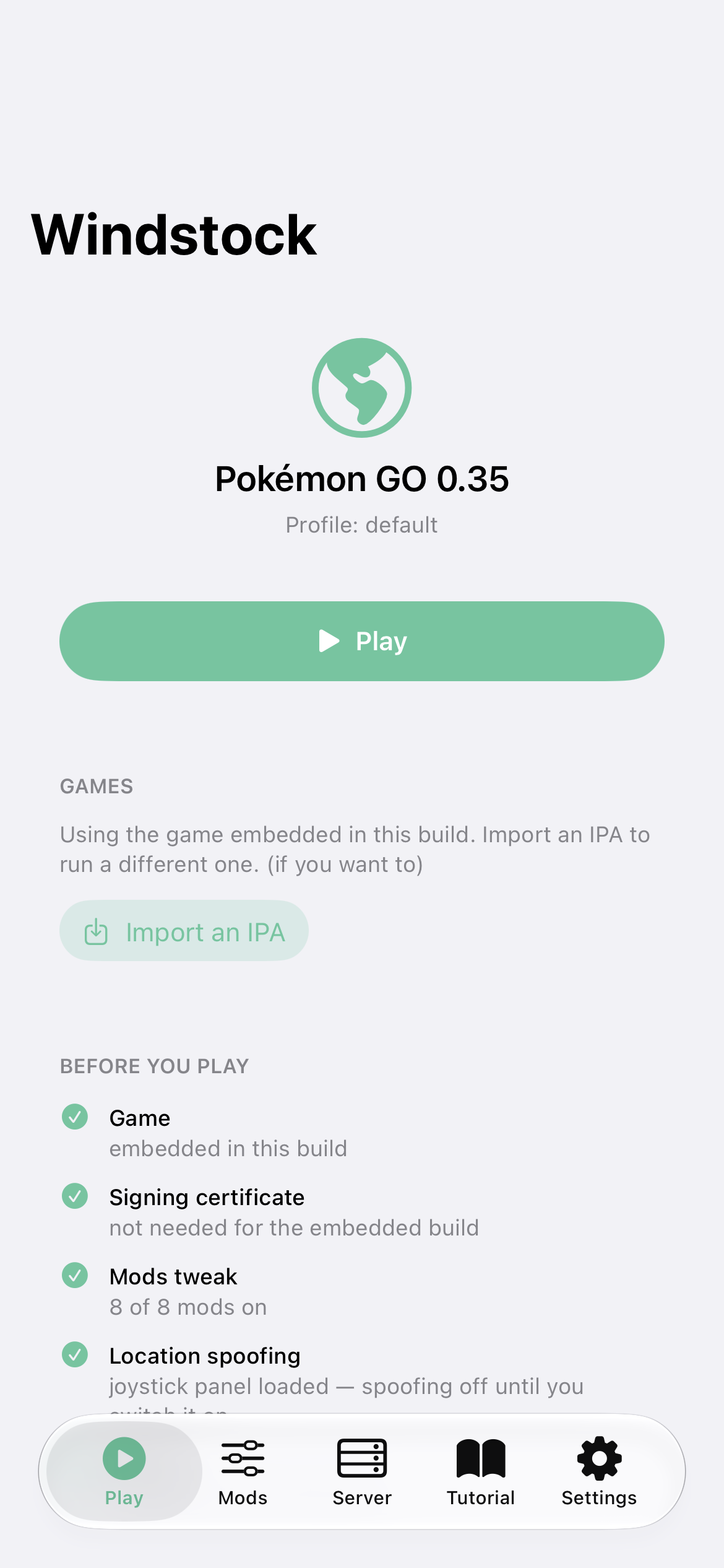 Windstock launcher screen for Pokémon GO 0.35